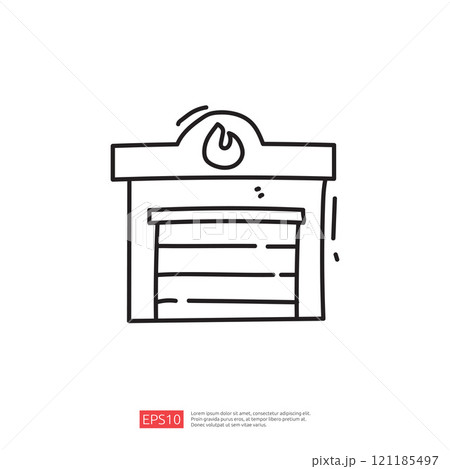 A simple line drawing of a garage door with a handle, representing storage or vehicle space. 121185497