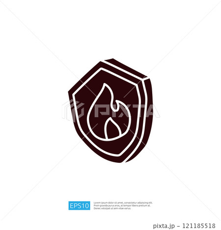 A stylized shield icon featuring a flame, symbolizing protection against fire or heat. It represents safety and security in contexts related to fire hazards. A stylized shield icon featuring a flame, symbolizing protection against fire or heat. It represents safety and security in contexts related to fire hazards. 121185518
