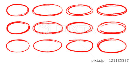 Hand drawn red highlight oval frame shape set. Doodle crayon pencil, marker brush stroke oval underline element pack. Hand drawn pencil stroke sketch marker vector Hand drawn red highlight oval frame shape set. Doodle crayon pencil, marker brush stroke oval underline element pack. Hand drawn pencil stroke sketch marker vector 121185557