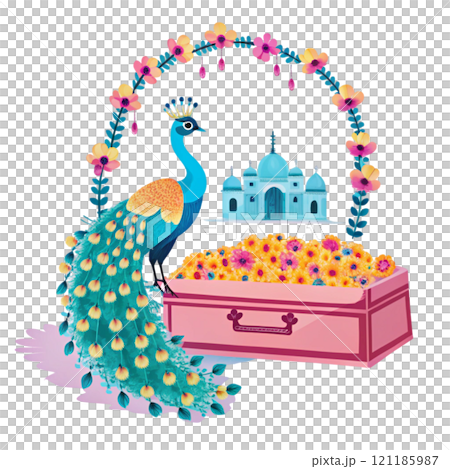 National Flowers with Gift Boxes and Cute Animals 121185987