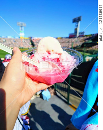 観客席で野球観戦しながらの食事 甲子園球場 観客席で野球観戦しながらの食事 甲子園球場 121186915
