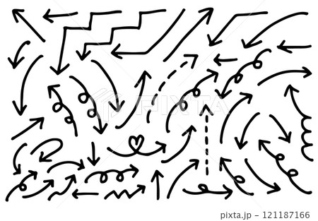 手書き　矢印　シンプル　セット　ラフ　黒	 121187166
