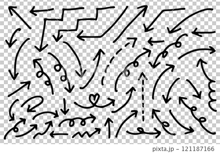 手書き　矢印　シンプル　セット　ラフ　黒	 121187166