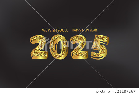 We Wish You a Happy New Year Year Gold Glitter bright and Stunning 2025 Text Design 121187267