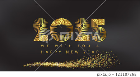 We Wish You a Happy New Year Year Gold Glitter bright and Stunning 2025 Text Design 121187268