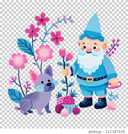 Cute Gnome Puppy  pretty flowers 121187329