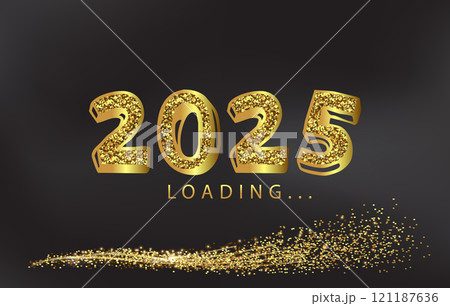 Gold Glitter 2025 An illustration depicting a loading symbol with festive elements of the New Year 121187636