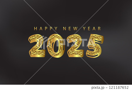 Black background featuring shimmering gold glitter text Happy New Year 2025 121187652