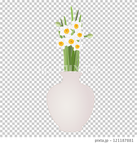 花瓶に活けられた日本水仙のイラスト 花瓶に活けられた日本水仙のイラスト 121187881