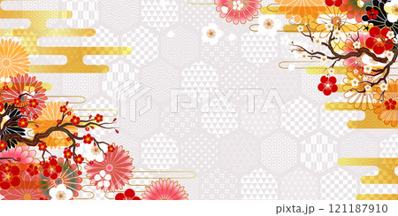 節分　梅　和柄　背景 121187910