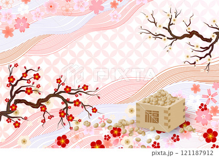節分　豆　和柄　背景 121187912