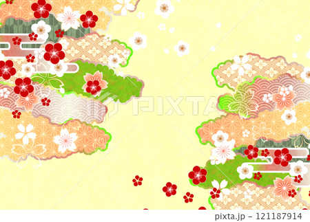 梅　節分　桜　和柄　背景 121187914