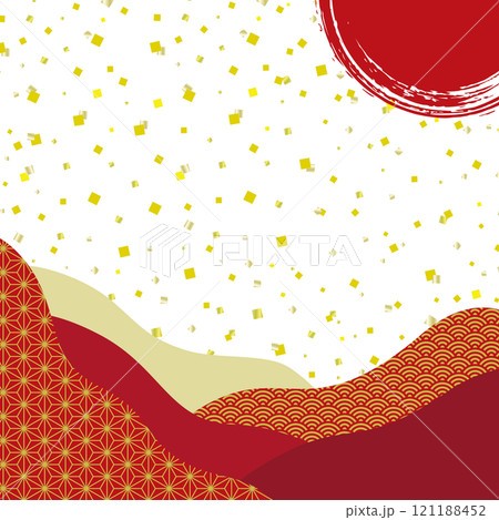 金箔と和柄の和風バナー背景/正方形・赤 121188452