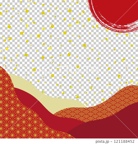 金箔と和柄の和風バナー背景/正方形・赤 121188452