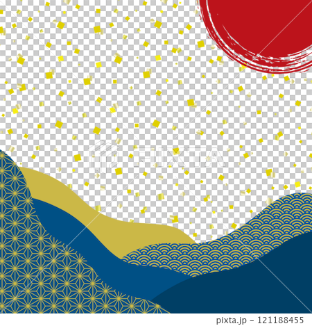 日式橫幅背景金葉和日式圖案/方形/藍色 121188455