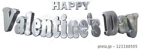 3DCG文字「Happy Valentine's Day/ハッピーバレンタインデー」シルバー,銀 121188505