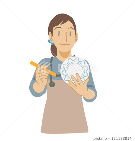 皿に絵付けをする女性 皿に絵付けをする女性 121188814