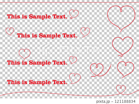 手書き線のかわいいハートマークセット 線画 赤 手書き線のかわいいハートマークセット 線画 赤 121188834