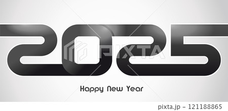 Happy New Year 2025 strict monochrome design. Creative design of 2025 typography Happy New Year 2025 strict monochrome design. Creative design of 2025 typography 121188865