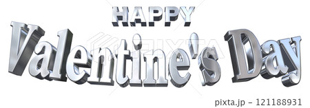 3DCG文字「Happy Valentine's Day/ハッピーバレンタインデー」シルバー,銀 121188931