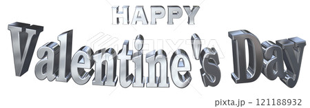 3DCG文字「Happy Valentine's Day/ハッピーバレンタインデー」シルバー,銀 121188932