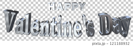 3DCG文字「Happy Valentine's Day/ハッピーバレンタインデー」シルバー,銀 121188932