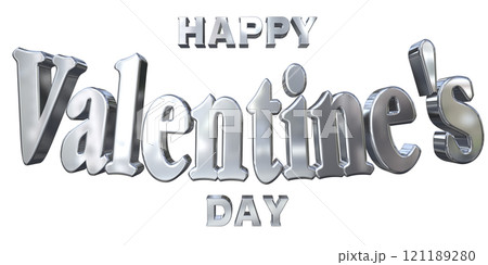 3DCG文字「Happy Valentine's Day/ハッピーバレンタインデー」シルバー,銀 121189280