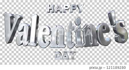 3DCG文字「Happy Valentine's Day/ハッピーバレンタインデー」シルバー,銀 121189280