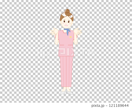 Illustration of a woman serving customers in pants style - Beauty advice staff 121189644