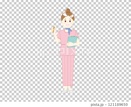 Illustration of a woman serving customers in pants style - Beauty advice staff 121189650