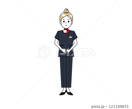 パンツスタイルで接客する女性のイラスト 美容アドバイススタッフ パンツスタイルで接客する女性のイラスト 美容アドバイススタッフ 121189655