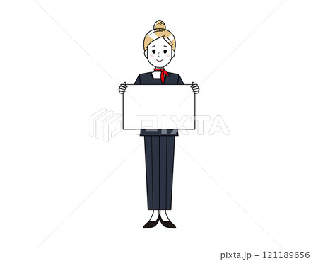 パンツスタイルで接客する女性のイラスト 美容アドバイススタッフ パンツスタイルで接客する女性のイラスト 美容アドバイススタッフ 121189656