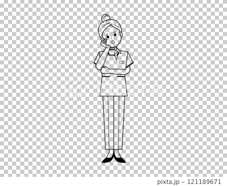 一位穿著褲子風格為顧客服務的女性美容諮詢人員的插圖 一位穿著褲子風格為顧客服務的女性美容諮詢人員的插圖 121189671