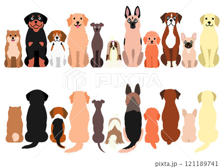 カートゥーン風の犬たち、一列、前後 カートゥーン風の犬たち、一列、前後 121189741