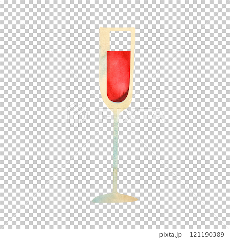 Tall glass full of red wine. alcoholic drink for dinner. Winemaking. Isolated watercolor illustration 121190389