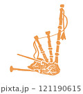 Bagpipes Icons: Vector Illustration Set, Traditional Bagpipes: Vector Flat Style Illustration, Scotland's Bagpipe Instrument: Vector Icon, Great Britain Hobby: Bagpipes Icon in Black Style	 121190615