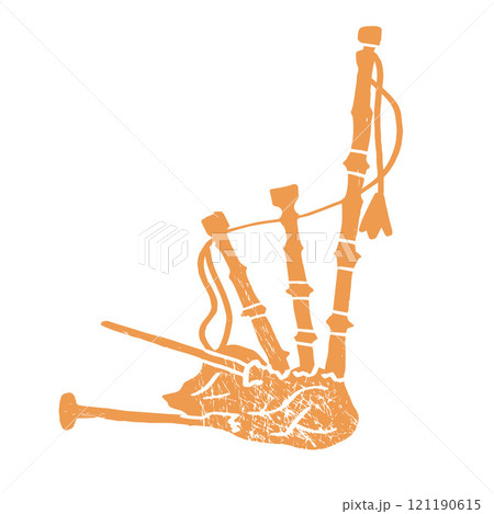 Bagpipes Icons: Vector Illustration Set, Traditional Bagpipes: Vector Flat Style Illustration, Scotland's Bagpipe Instrument: Vector Icon, Great Britain Hobby: Bagpipes Icon in Black Style	 121190615