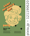 Saint Patrick's Day party flyer, leprechaun. Set of vector illustrations. Flat design. Typography. Background for a poster, t-shirt or banner.	 121190620