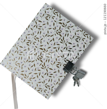 鍵付きノート 花柄デザイン 白背景 121190660