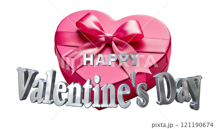 3DCG文字「Happy Valentine's Day/ハッピーバレンタインデー」シルバー,銀 121190674