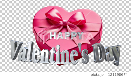 3DCG文字「Happy Valentine's Day/ハッピーバレンタインデー」シルバー,銀 121190674