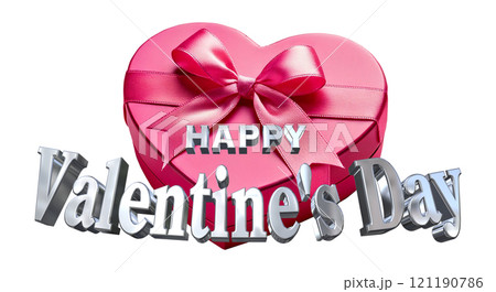 3DCG文字「Happy Valentine's Day/ハッピーバレンタインデー」シルバー,銀 121190786