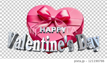 3DCG文字「Happy Valentine's Day/ハッピーバレンタインデー」シルバー,銀 121190786
