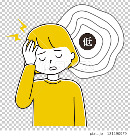 Low pressure: Illustration of a woman suffering from a headache 121190979