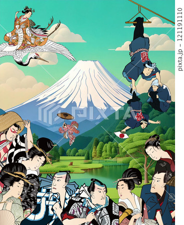 富士山と夏祭り(背景:生成AI) 富士山と夏祭り(背景:生成AI) 121191110