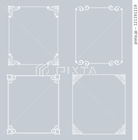 Set of decorative frames Elegant vector element for design in Eastern style, place for text. Floral gray and white borders. Lace illustration for invitations and greeting cards Set of decorative frames Elegant vector element for design in Eastern style, place for text. Floral gray and white borders. Lace illustration for invitations and greeting cards 121191119