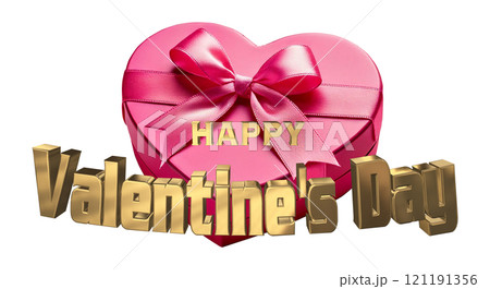 3DCG文字「Happy Valentine's Day/ハッピーバレンタインデー」ゴールド,金 121191356