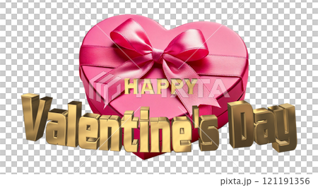 3DCG文字「Happy Valentine's Day/ハッピーバレンタインデー」ゴールド,金 121191356