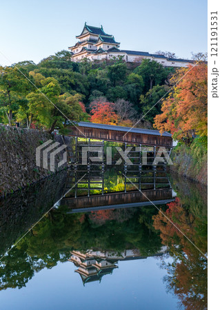 秋の紅葉に染まる、天守閣 和歌山城 秋の紅葉に染まる、天守閣 和歌山城 121191531