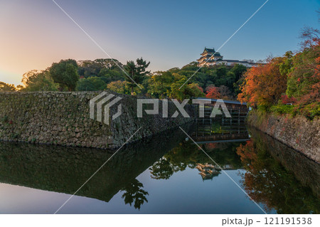 秋の紅葉に染まる、天守閣　和歌山城 121191538